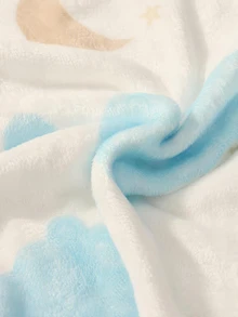 SHEIN Newborn Milestone Blanket For Photo Shooting Baby Boy Girl Moon Balloon Number Printed Monthly Growing Flannel Blanket With Ball Tassel Autumn/Winter - Multicolor - View 4
