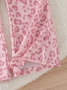 SHEIN Elladie kids Girls 2pcs Set Cheetah Print 3D Bow Cute Sweatshirt With Cheetah Print Pants,New Fall Styles,Suitable For Indoor & Outdoor Wear In Autumn/Winter - Pink - View 8