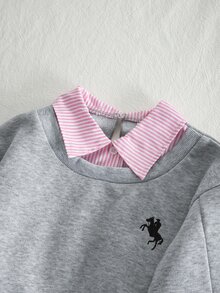 2pcs/Set Girls Fashion Minimalist English Letter Fleece Drop Shoulder Loose Sweatshirt & Matching Skirt Set, Korean Style Autumn/Winter Outfit - Light Grey - View 6
