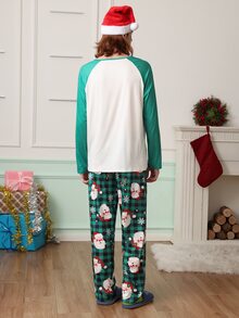 Chillnights Men's Casual Colorblock Santa Claus Plaid & Snowflake Print Raglan Sleeve Crew Neck Comfortable Couple Loungewear Set - Multicolor - View 6