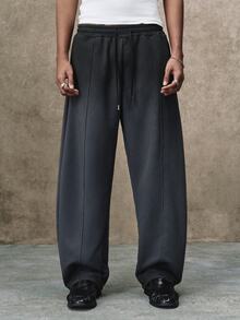 PAVTROS Men's Gradient Washed Minimalist Structural Patchwork Wide Leg Sweatpants, Elastic Waist Drawstring Sports Pants, Practical Pocket Pants, Vintage Washed Style, Minimalist Cleanfit Relaxed High Street Style, Holiday Gift - Grey - View 4
