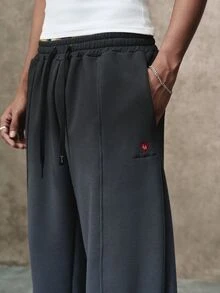 PAVTROS Men's Gradient Washed Minimalist Structural Patchwork Wide Leg Sweatpants, Elastic Waist Drawstring Sports Pants, Practical Pocket Pants, Vintage Washed Style, Minimalist Cleanfit Relaxed High Street Style, Holiday Gift - Grey - View 1
