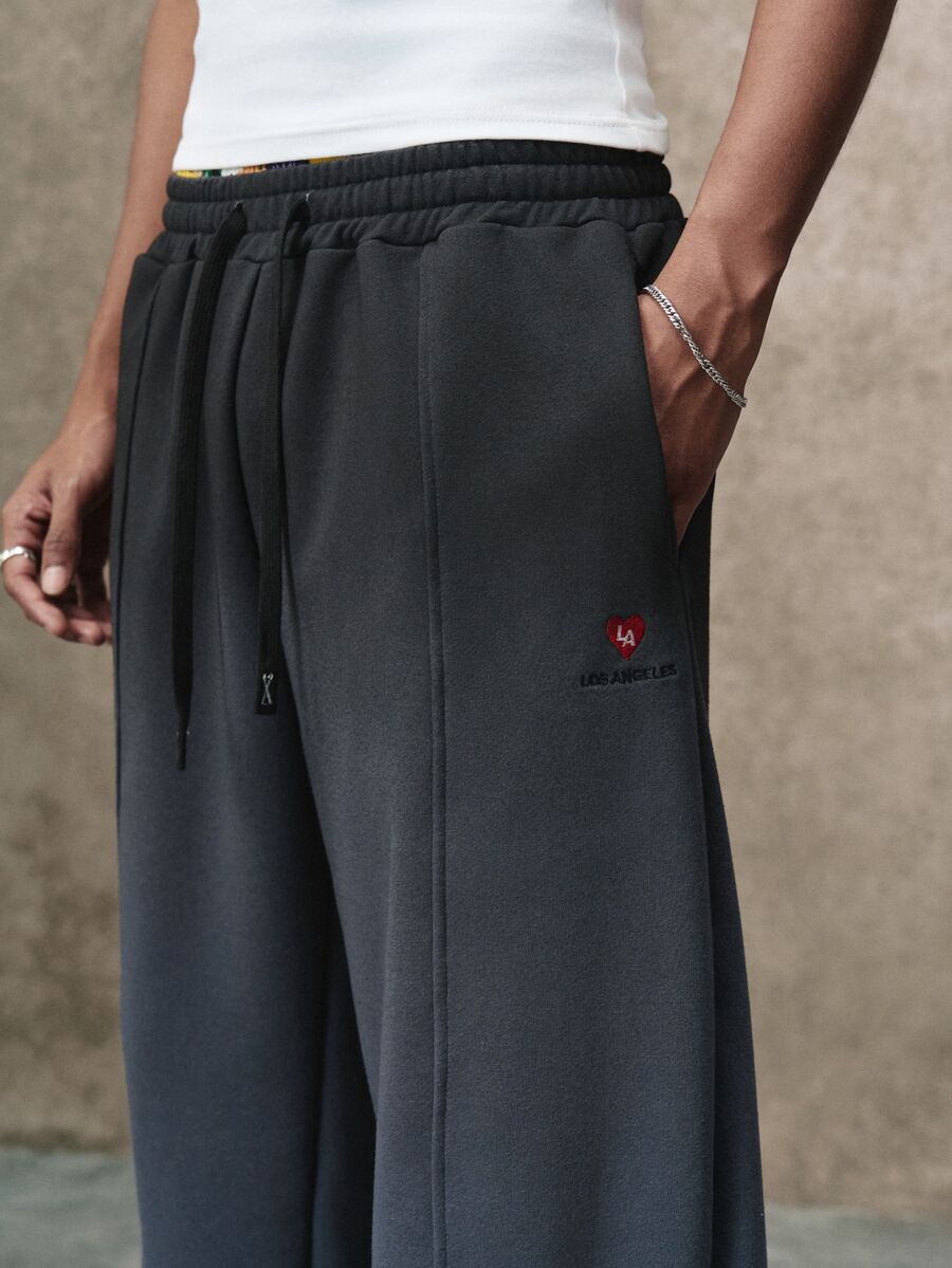 PAVTROS Men's Gradient Washed Minimalist Structural Patchwork Wide Leg Sweatpants, Elastic Waist Drawstring Sports Pants, Practical Pocket Pants, Vintage Washed Style, Minimalist Cleanfit Relaxed High Street Style, Holiday Gift - Grey - View 1
