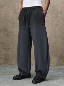 PAVTROS Men's Gradient Washed Minimalist Structural Patchwork Wide Leg Sweatpants, Elastic Waist Drawstring Sports Pants, Practical Pocket Pants, Vintage Washed Style, Minimalist Cleanfit Relaxed High Street Style, Holiday Gift - Grey - View 5