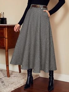 Vintamour Women's Solid Color Casual Versatile Daily Wear Skirt - Grey - View 3