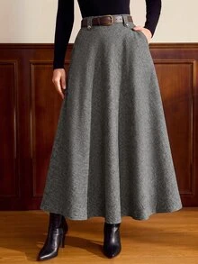 Vintamour Women's Solid Color Casual Versatile Daily Wear Skirt - Grey - View 5