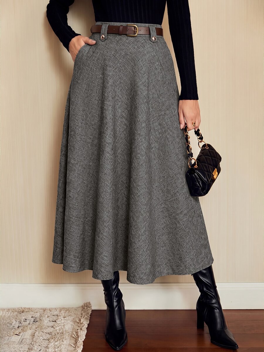 Vintamour Women's Solid Color Casual Versatile Daily Wear Skirt - Grey - View 1