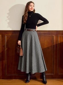 Vintamour Women's Solid Color Casual Versatile Daily Wear Skirt - Grey - View 7