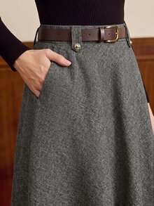 Vintamour Women's Solid Color Casual Versatile Daily Wear Skirt - Grey - View 2
