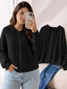 CosyJoli 大尺碼女款杏色連帽衛衣，休閒女式上衣，拉鍊連帽衛衣，休閒女裝，秋季衛衣外套，女式衛衣，適合阿姨外出穿著的休閒女裝 - 黑色 - 查看 1