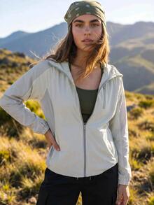 WanderVale Women's Solid Color Long Sleeve Zip-Up Hooded Outdoor Softshell Jacket - Light Grey - View 4
