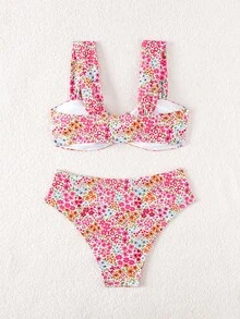 Swim Mod 春假女士夏季新款随机印花多色V领可调节肩带甜美碎花图案比基尼套装 - 彩色 - 查看 6