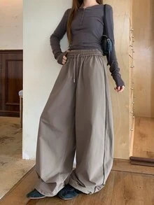 DAZY 女款素色休閒百搭日常穿著長褲 秋季 - 卡其色 - 查看 7