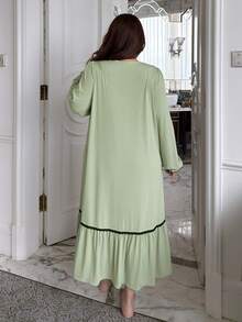 Dazy Plus Contrast Lace Bow Decor Loose Mid-Length Loungewear Nightgown For Spring Summer Autumn - Mint Green - View 2