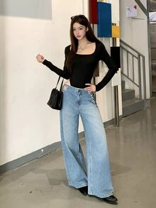 DAZY Women's Bow Hollow-Out Korean Style Rhinestone Loose Distressed Denim Shorts - Blue - View 9