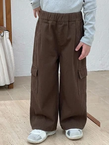 DAZY Young Girl) Loose Straight Leg Casual Cargo Pocket Basic Denim Jeans, Autumn/Winter - Brown - View 5