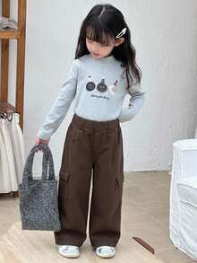 DAZY Young Girl) Loose Straight Leg Casual Cargo Pocket Basic Denim Jeans, Autumn/Winter - Brown - View 4