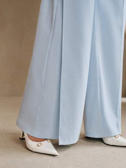 Anewsta Women's Solid Color Casual Elegant Daily Wear Suit Pants With Pockets Teachers' Day Business Office Light Blue Summer