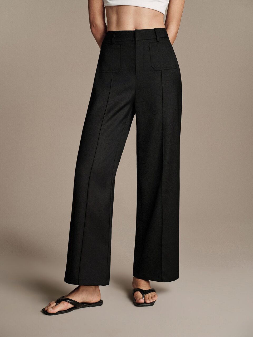 Anewsta New Women's Black Long Pants With Belt Loops, Versatile Casual Office Wear, Fitted Trousers, Minimalist Commute, Old Money Style, Business Banquet