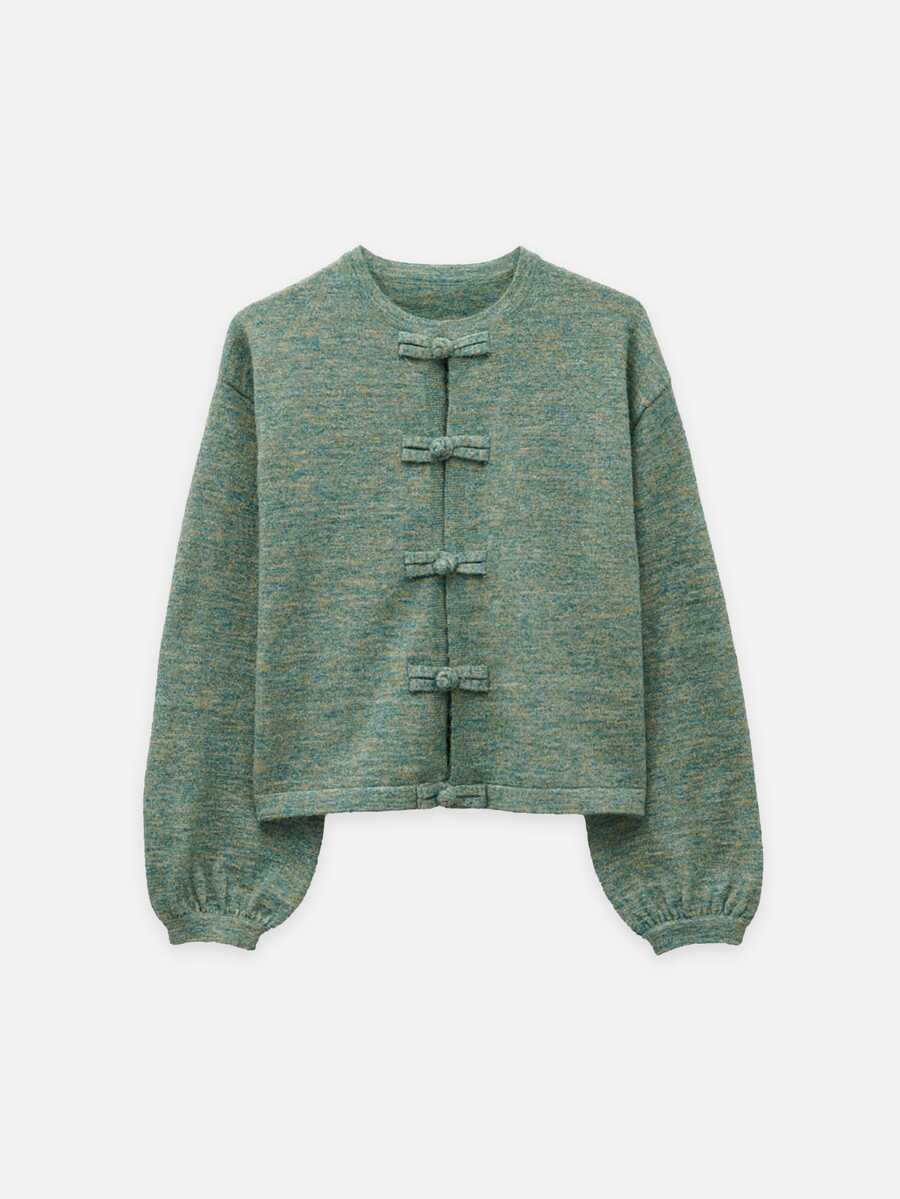 Nöista Chinese-Inspired Green Wool Jacket Knit With Mandarin Collar ...