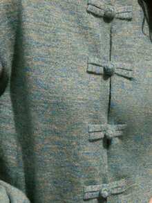 Nöista Chinese-Inspired Green Wool Jacket Knit With Mandarin Collar, Long Sleeves. Fall, Winter, Autumn, Everyday Look, College, Univerisity, Office, Cozy.. - Green - View 9