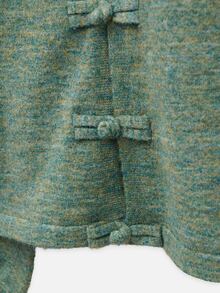 Nöista Chinese-Inspired Green Wool Jacket Knit With Mandarin Collar, Long Sleeves. Fall, Winter, Autumn, Everyday Look, College, Univerisity, Office, Cozy.. - Green - View 8