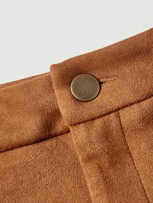 SHEIN MOD Brown Suede Tassel Pocket Low Waist Micro Shorts - Brown - View 8