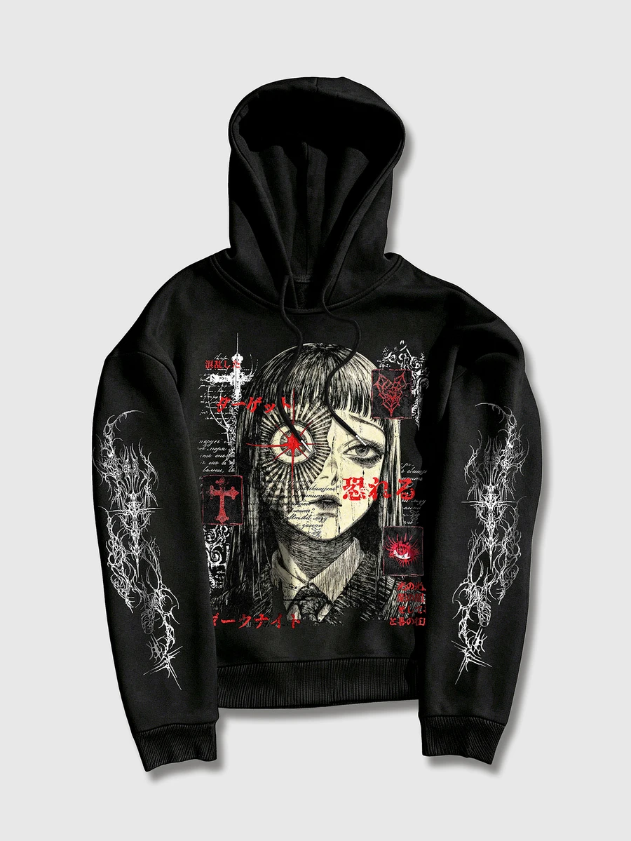 ROMWE MEN Street Life Men's Dark Style Anime Character Graphic Print Long Sleeve Hoodie - Black - View 1