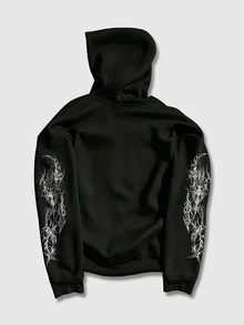 ROMWE MEN Street Life Men's Dark Style Anime Character Graphic Print Long Sleeve Hoodie - Black - View 4