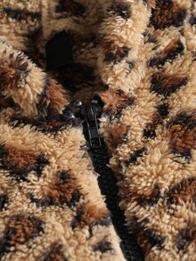 ROMWE MEN Street Life Y2K Leopard Faux Fur Hooded Zip Up Jacket Loose Streetwear Winter Coat With Pockets - Multicolor - View 5