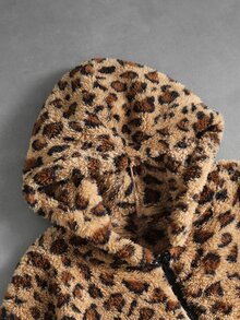 ROMWE MEN Street Life Y2K Leopard Faux Fur Hooded Zip Up Jacket Loose Streetwear Winter Coat With Pockets - Multicolor - View 3