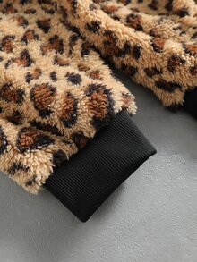 ROMWE MEN Street Life Y2K Leopard Faux Fur Hooded Zip Up Jacket Loose Streetwear Winter Coat With Pockets - Multicolor - View 4