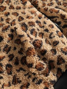 ROMWE MEN Street Life Y2K Leopard Faux Fur Hooded Zip Up Jacket Loose Streetwear Winter Coat With Pockets - Multicolor - View 7