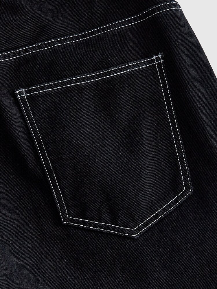 ROMWE MEN Goth Punk Side Chinese Style Retro Pattern Frog Button Print Cargo Wide Leg Jeans Men Y2K Totem Rolled Hem Stacked Hem Washed Denim - Black - View 7