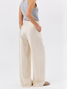 KÆRIA Hus High Rise Double Pleat Wide Leg Pants - Lustrous Fluid Drape - Ivory - Matching Set, Draped Trousers, White, Business, Work, Office, Elegant - White - View 2