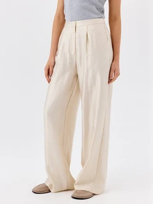 KÆRIA Hus High Rise Double Pleat Wide Leg Pants - Lustrous Fluid Drape - Ivory - Matching Set, Draped Trousers, White, Business, Work, Office, Elegant - White - View 3