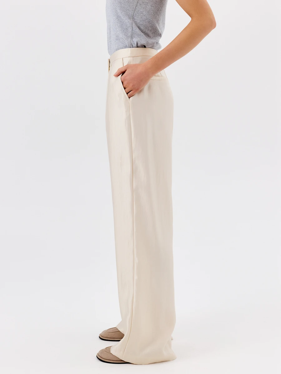KÆRIA Hus High Rise Double Pleat Wide Leg Pants - Lustrous Fluid Drape - Ivory - Matching Set, Draped Trousers, White, Business, Work, Office, Elegant - White - View 1