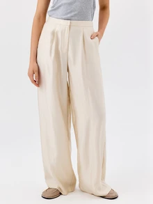 KÆRIA Hus High Rise Double Pleat Wide Leg Pants - Lustrous Fluid Drape - Ivory - Matching Set, Draped Trousers, White, Business, Work, Office, Elegant - White - View 4
