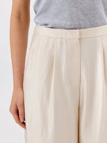 KÆRIA Hus High Rise Double Pleat Wide Leg Pants - Lustrous Fluid Drape - Ivory - Matching Set, Draped Trousers, White, Business, Work, Office, Elegant - White - View 7
