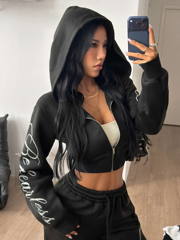 Coolane Pakaian Streetwear Wanita Musim Gugur/Dingin Y2k Punk Goth Grunge untuk Konser, Pakaian Sehari-hari, Grafis Vintage, Glitter, Hitam, Pas Badan, Berresleting, Atasan Hitam - Hitam - View 6