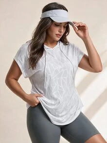 SHEIN Rhythm Era 大碼幾何印花蝙蝠袖抽繩連帽運動衛衣 - 白色 - 查看 4