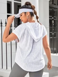 SHEIN Rhythm Era 大碼幾何印花蝙蝠袖抽繩連帽運動衛衣 - 白色 - 查看 3