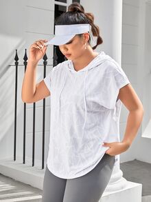 SHEIN Rhythm Era 大碼幾何印花蝙蝠袖抽繩連帽運動衛衣 - 白色 - 查看 6
