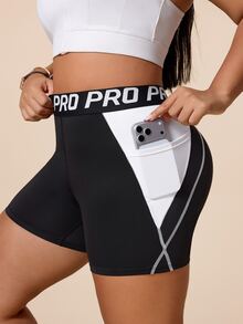 SHEIN Rhythm Era Women's Plus Size Colorblock Patchwork Sports Shorts - Black and White - View 2