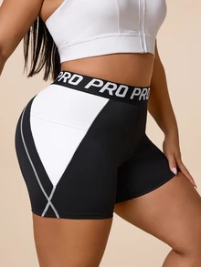 SHEIN Rhythm Era Women's Plus Size Colorblock Patchwork Sports Shorts - Black and White - View 8
