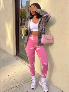 Core Rhythm Women's Tie-Dye High Waist Daily Fitness Workout Leggings - Pink - View 2