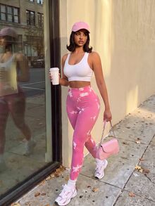 Core Rhythm Women's Tie-Dye High Waist Daily Fitness Workout Leggings - Pink - View 4