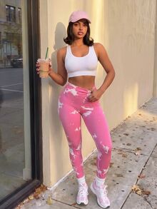 Core Rhythm Women's Tie-Dye High Waist Daily Fitness Workout Leggings - Pink - View 5