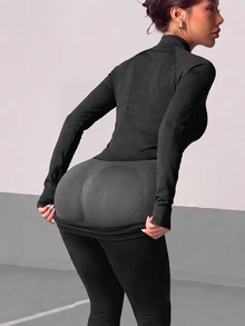 Sirith Long Sleeve Zipper Back Detachable Sports Yoga Fitness Jumpsuit/ - Black - View 2
