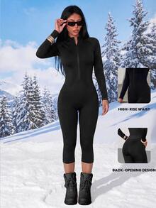 Sirith Long Sleeve Zipper Back Detachable Sports Yoga Fitness Jumpsuit/ - Black - View 6